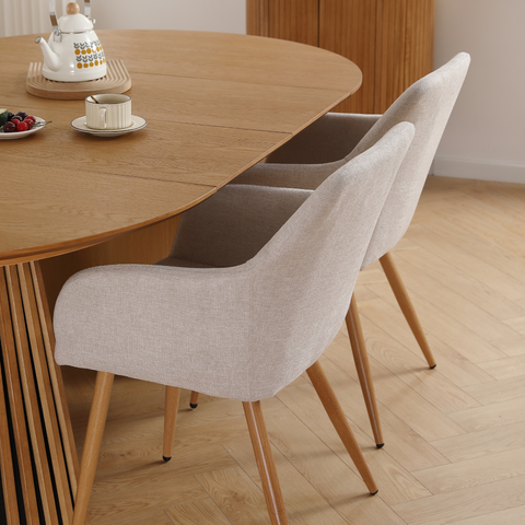 Jenna eetkamerstoel - beige textiel met eikenlook