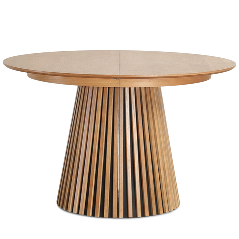 Lewis - Lamel ronde eettafel in eikenfineer met uittrekbaar blad 120/160/200 CM - 2 extra verlengbladen inbegrepen.