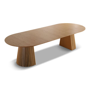 Lewis – Ovale eettafel met lamellen in eikenfineer met uittrekbaar blad 200/250/300 cm – inclusief 2 verlengbladen