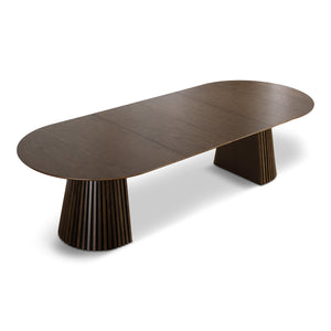 Lewis - Ovale eettafel met lamellen in gerookt eikenfineer met verlenging 200/250/300 CM - 2x verlengbladen inbegrepen