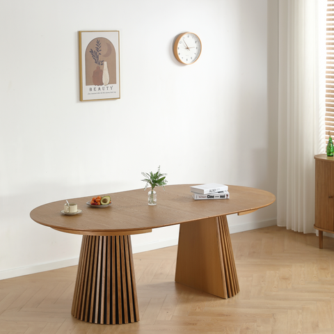 Lewis - Lamel ronde eettafel in eikenfineer met uittrekbaar blad 120/160/200 CM - 2 extra verlengbladen inbegrepen.
