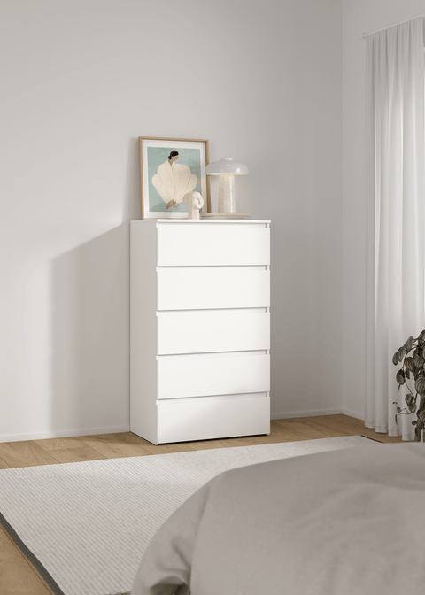 Maise ladekast H:114 x B:65 x D:41 cm met 5 laden in wit