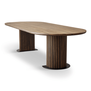 Matteo - Plank tafel met lattenbodem in gerookt massief eiken 300x120x77 cm