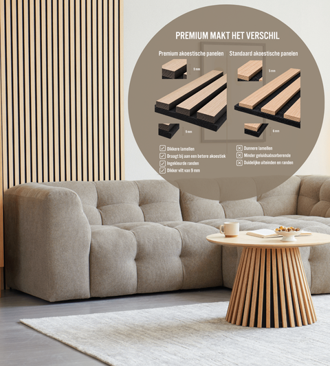 Monster van een premium akoestisch paneel in zwart eikenfineer, 150 x 120 mm