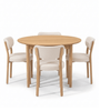 Eetkamerset - Liam-eettafel met uitschuifbaar blad in eikenfineer + 4 x Harriet-eetkamerstoelen in beige met poten in eikenlook