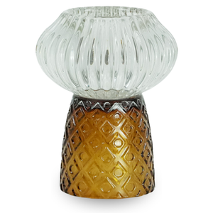 Nori glazen theelichthouder amber/grijs 13,5 cm