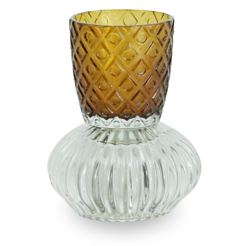 Nori glazen theelichthouder amber/grijs 13,5 cm