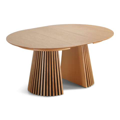 Lewis - Lamel ronde eettafel in eikenfineer met uittrekbaar blad 120/160/200 CM - 2 extra verlengbladen inbegrepen.