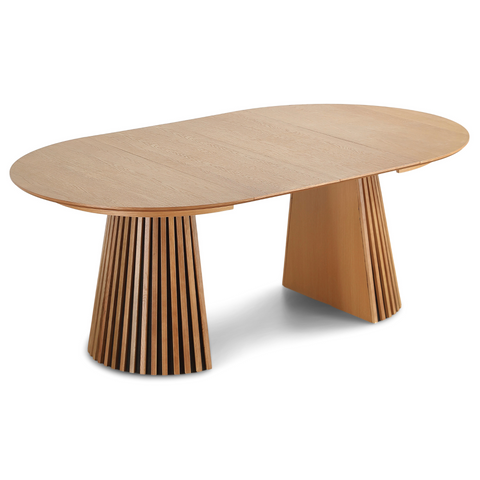 Lewis - Lamel ronde eettafel in eikenfineer met uittrekbaar blad 120/160/200 CM - 2 extra verlengbladen inbegrepen.