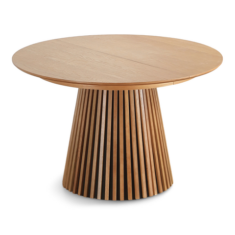 Lewis - Lamel ronde eettafel in eikenfineer met uittrekbaar blad 120/160/200 CM - 2 extra verlengbladen inbegrepen.