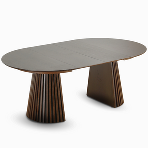 Lewis - Ronde lamellen eettafel in gerookt eikenfineer met uittrekfunctie 120/160/200 cm - 2 inlegbladen inbegrepen