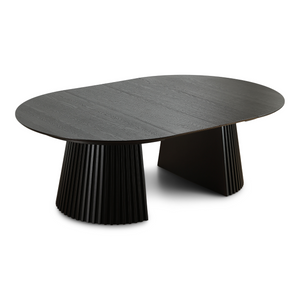 Lewis - Ronde lamellen eettafel in zwart eikenfineer met uittrekfunctie 150/190/230 cm - 2 extra verlengbladen inbegrepen