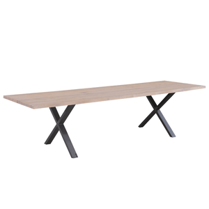 Susan Plankentafel - 300x95 cm - in witgeolied eiken met kruispoten - (Voorbereid voor aanzetbladen)