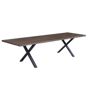 Susan Plankentafel - 300x95 cm - in gerookt eiken met kruispoten - (Voorbereid voor aanzetbladen)