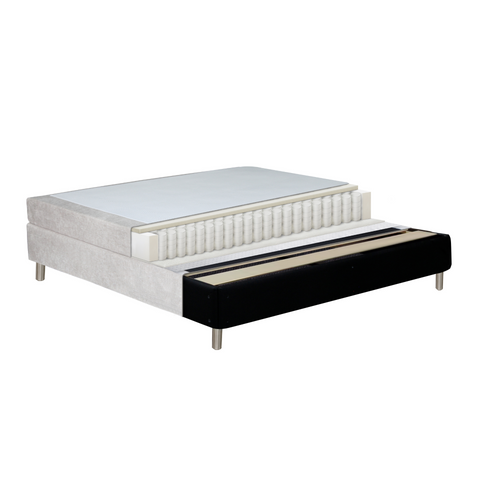 Premium continentaal bed in beige 180x200 cm met 7 cm topmatras van traagschuim incl. chromen poten