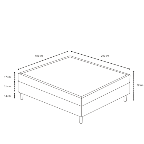 Continentaal bed in beige 180x200 cm met 4 cm topmatras van PU-schuim incl. chromen poten