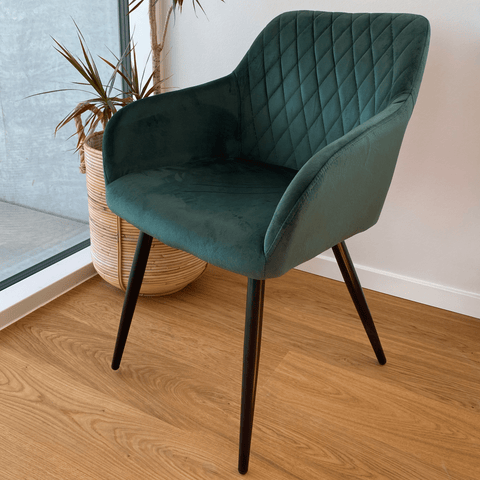Carlo eetkamerstoel - Groene fluweel met armleuningen