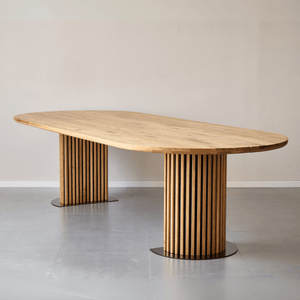 Matteo - Plank tafel handgemaakt schrijnwerk tafel met lattenbodem in geolied/naturel massief eiken 300x120x77 cm