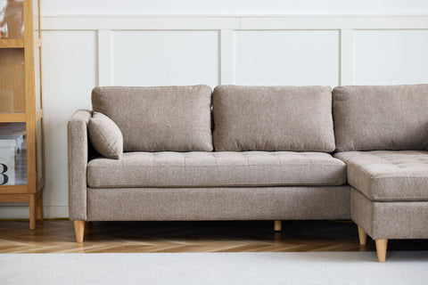 Lulu - Rechter en linker chaise longue bank in zand - L: 215 x D: 82 x H: 78 cm