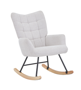Robert schommelstoel met armleuningen - beige stof met eikenhout