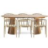 Eetkamerset - Lewis-eettafel met lamellen, Ø 120 cm, uitschuifbaar, in eikenfineer + 6 x Bella-eetkamerstoelen in eikenlook