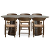 Eetkamerset - Lewis-eettafel met lamellen, Ø 120 cm, uitschuifbaar, in gerookt eikenfineer + 6 x Madison-eetkamerstoelen in gerookt eiken met gevlochten zitting