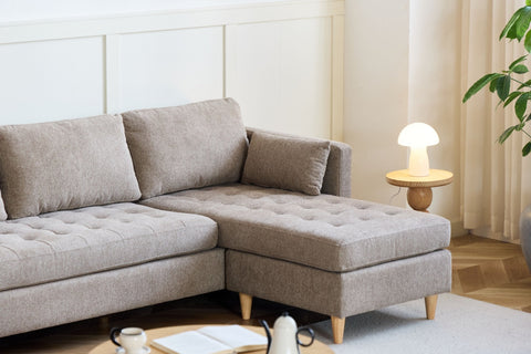 Lulu - Rechter en linker chaise longue bank in zand - L: 215 x D: 82 x H: 78 cm