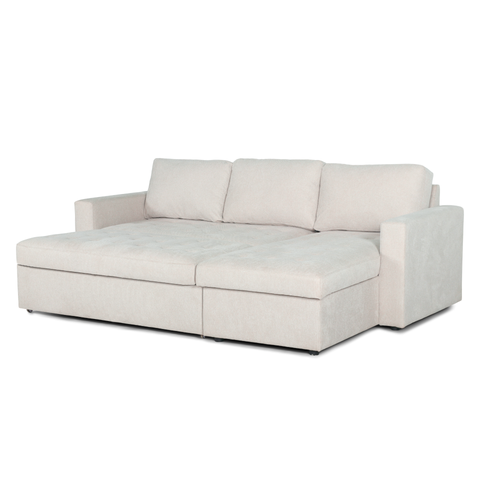 Sinus beige omkeerbare slaapbank met chaise longue en opbergruimte