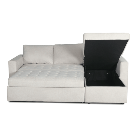 Sinus beige omkeerbare slaapbank met chaise longue en opbergruimte