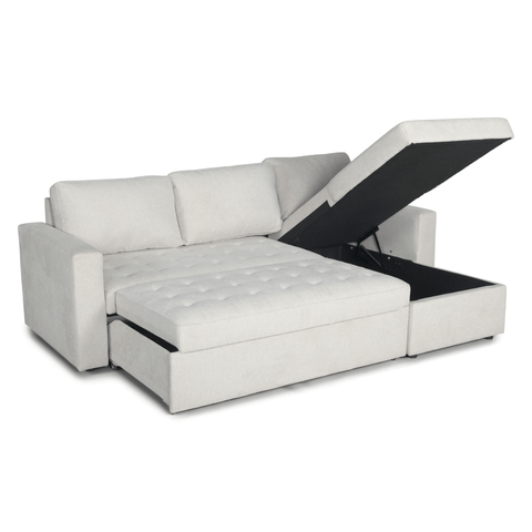 Sinus beige omkeerbare slaapbank met chaise longue en opbergruimte