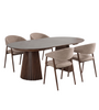 Eetkamerset – Lewis latten eettafel Ø120 cm met uitschuiffunctie in gerookt eiken + 4 x Ebba eetkamerstoelen in zand met poten in gerookt eikenlook