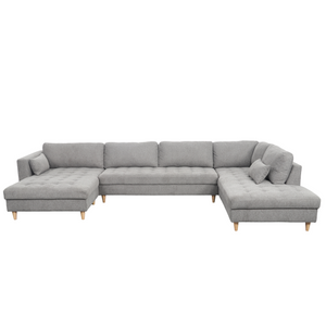 Brandy - linksdraaiende U-bank in grijs met chaise longue -  L: 366 x D: 211 x H: 80 cm