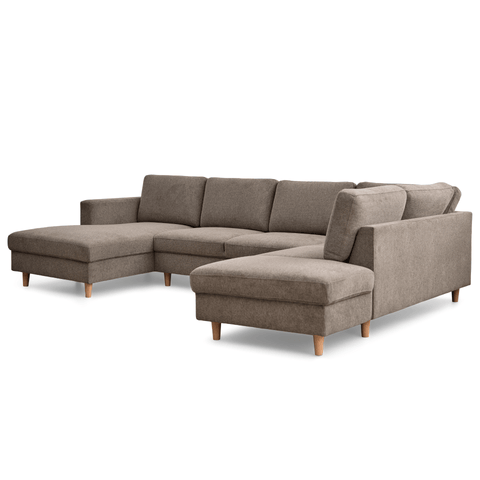 Jennifer linkszijdige U-sofa in zandkleur met chaise longue - L: 300 x D: 208 x H: 82 cm