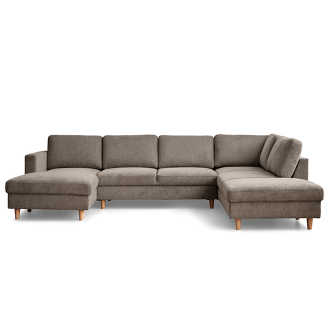 Jennifer linkszijdige U-sofa in zandkleur met chaise longue - L: 300 x D: 208 x H: 82 cm