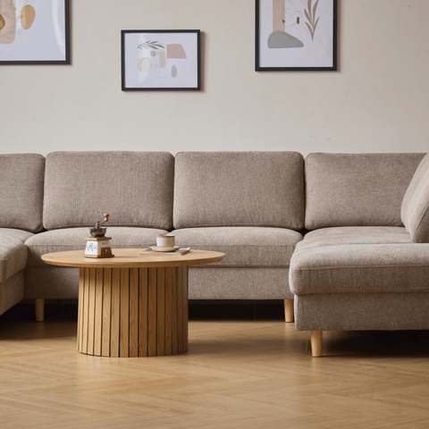 Jennifer linkszijdige U-sofa in zandkleur met chaise longue - L: 300 x D: 208 x H: 82 cm