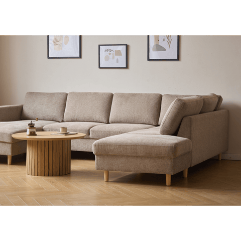 Jennifer linkszijdige U-sofa in zandkleur met chaise longue - L: 300 x D: 208 x H: 82 cm