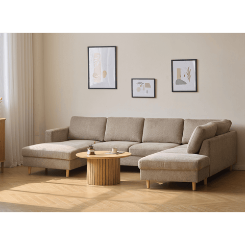 Jennifer linkszijdige U-sofa in zandkleur met chaise longue - L: 300 x D: 208 x H: 82 cm