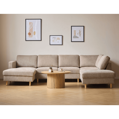 Jennifer linkszijdige U-sofa in zandkleur met chaise longue - L: 300 x D: 208 x H: 82 cm
