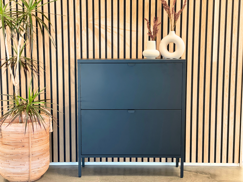 Herman Schoenenkast - Zwart metaal met 2 vakken - 80x26x89cm