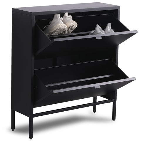 Herman Schoenenkast - Zwart metaal met 2 vakken - 80x26x89cm